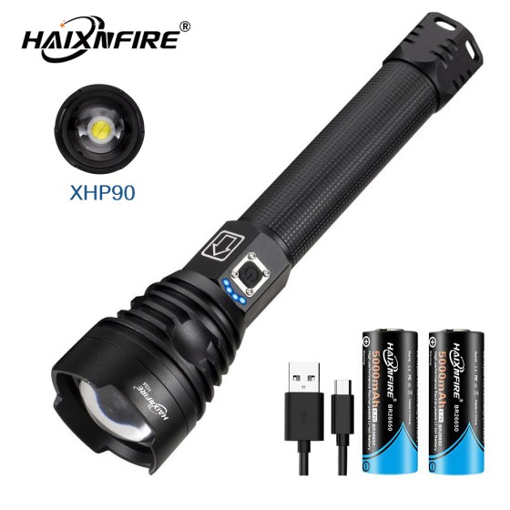 HaixnFire H34 Powerful XHP90 LED Flashlight Waterproof Bright USB Zoom Torch 18650 26650 Rechargeable Battery